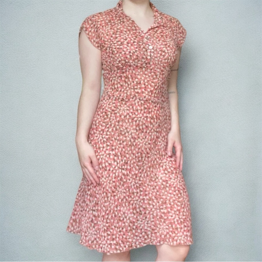 Pink white vintage speechless Flowy midi dress with collar and buttons